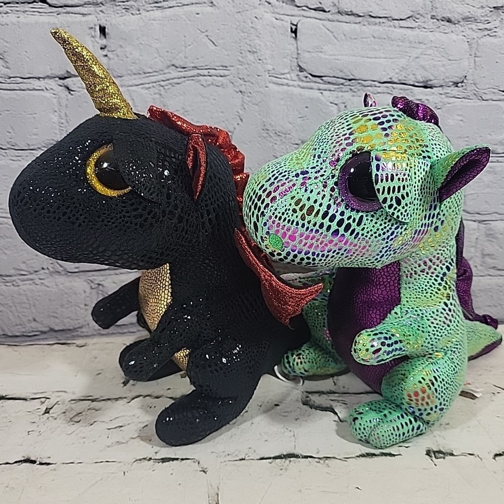 Ty Beanie Boos 9" Dragon‎ Plush Lot Of 2 Cinder And Grindal